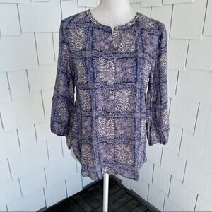 Akemi + Kin for Anthropologie Women's Purple/White Tile Button Front Tunic sz XS